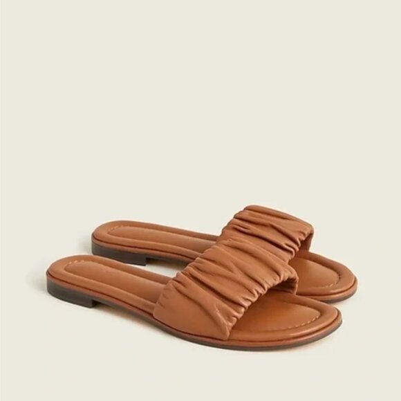 J. Crew Menorca scrunchie-strap slides in leather brown sandals 6.5 - Picture 1 of 10